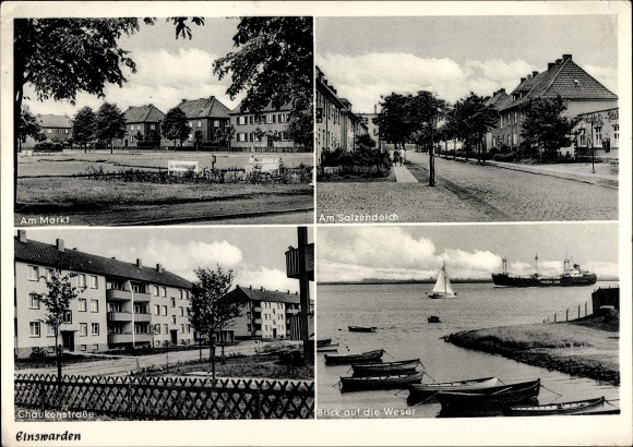 Postcard Einswarden Nordenham in Oldenburg, Am Salzendeich, Weserpartie, Chaukenstraße, Markt