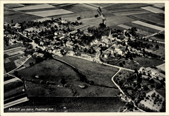 Postcard Mittich Neuhaus am Inn Lower Bavaria, aerial photograph