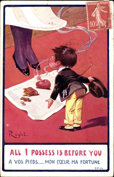 Artist Postcard Right, Boy in Love, Declaration of Love, Woman, Heart