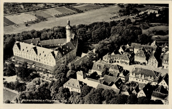 Postcard Weikersheim in Tauberfranken, aerial photograph, castle