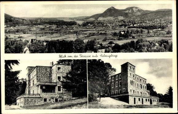 Postcard Rheinbreitbach am Rhein, Steineck Castle, convalescent home for the blind, from the terrace of the Siebengebirge