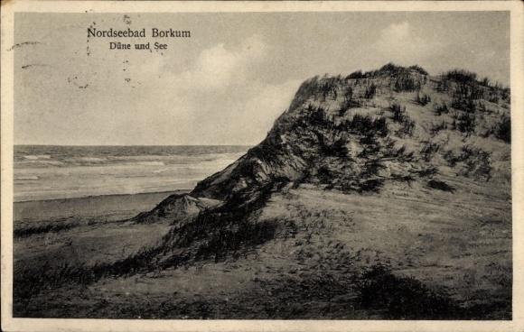 Postcard North Sea resort Borkum in East Frisia, North Sea resort dune and lake, coast, sea