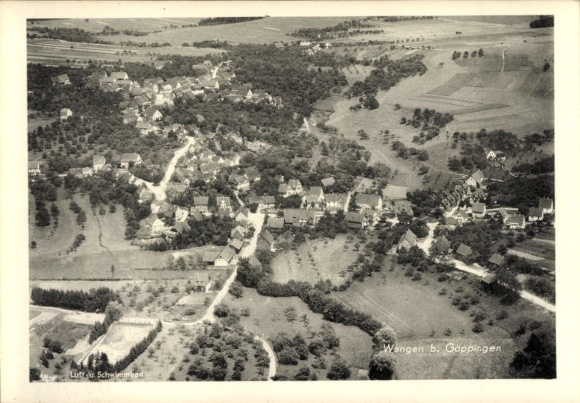 Postcard Wangen near Göppingen Württemberg, aerial photograph