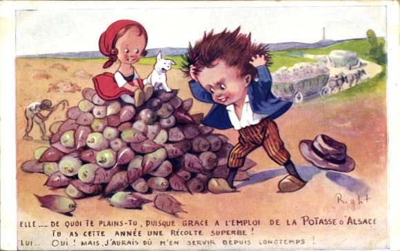Artist Postcard Right, beet harvest, children, advertising, humor