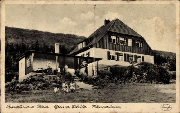 Postcard Rinteln an der Weser, house, Bremen students, hiking hostel, children, family stay