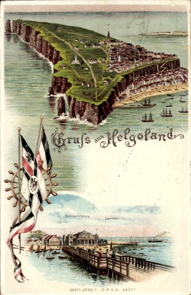 Ak Nordseeinsel Helgoland,  Küstenlandschaft, Schiffe, Flagge, Poststempel