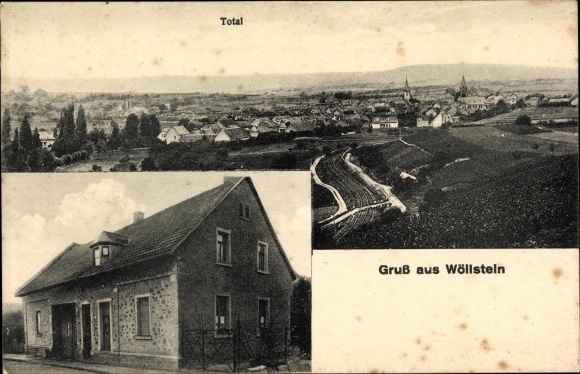 KP Wöllstein w Rheinhessen, widok całości na wieś, budynek mieszkalny