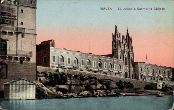 Postcard San Giljan Malta, Carmelite Church of St Julian
