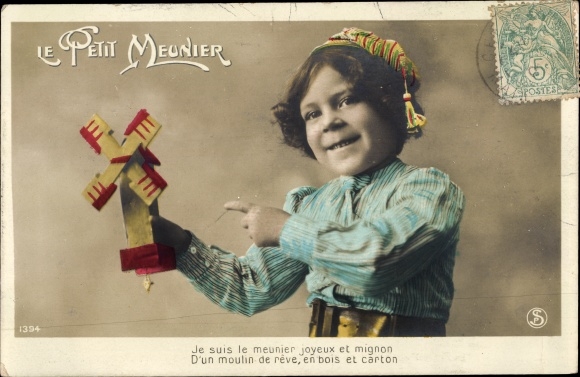 Postcard Mädchen mit kleinem Windrad, The Little Miller, I am the happy and cute miller...