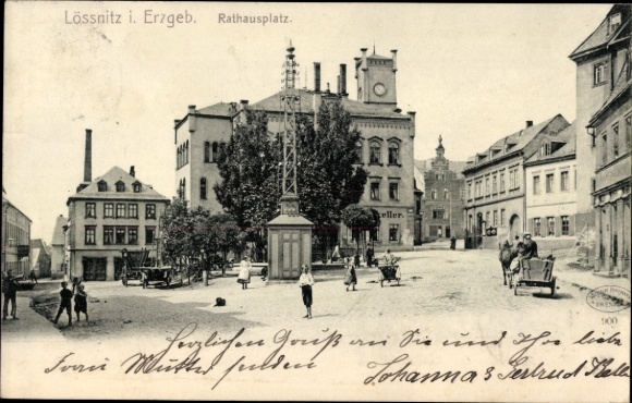 Postcard Lößnitz Lössnitz in the Erzgebirge, town hall square