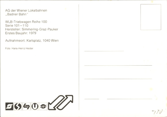 Postcard AG of the Vienna Local Railways Badner Bahn" WLB railcar series 100 series 101-110