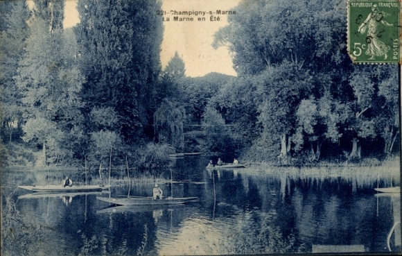 Ak Champigny-sur-Marne Val de Marne, Fluss, Ruderboote