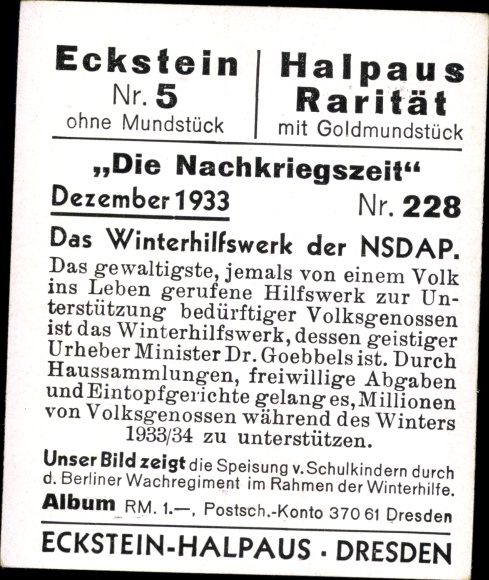 Collector's picture The Post-War Period No. 228, December 1933, Winter Relief Organization of the NSDAP