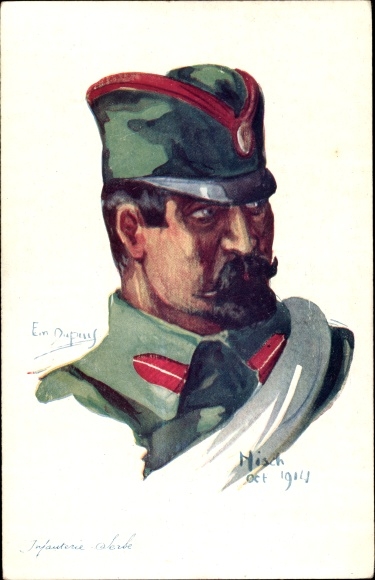 Artist Postcard Dupuis, E., portrait of a Serbian soldier