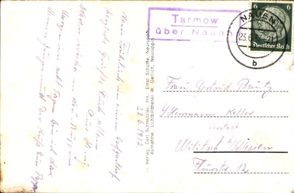 Postcard Tarmow Fehrbellin in Brandenburg, Gasthaus zum Lindenwirt by Paul Beder, Kraftpost stop