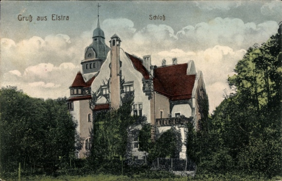 Ak Elstra in der Oberlausitz Sachsen, Schloss, Gründerzeitarchitektur, grüne Umgebung, Postkar...