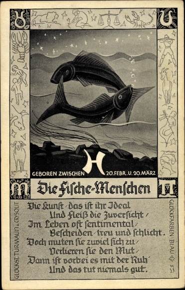 Postcard Zodiac Pisces, Horoscope, February 20th to March 20th