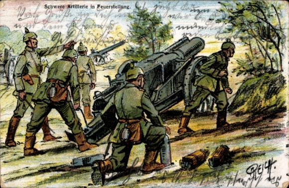 Postcard Diefflen Dillingen in Saarland, soldiers with heavy artillery in firing position