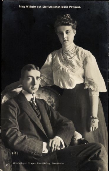 Postcard Prince Wilhelm of Sweden, Marija Pavlovna Romanova, Princess Maria of Sweden, portrait