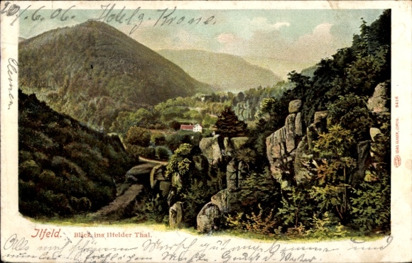 Ak Ilfeld am Harz Thüringen, Berglandschaft, Ilfelder Thal, Hotel Krone, 1906