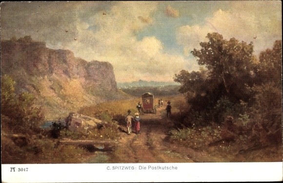 Artist Postcard Spitzweg, C., The Stagecoach, Ackermanns Verlag 294