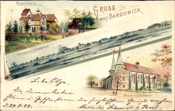 litho Bardowick in Nedersaksen, kunstenaarshuis, kathedraal, panorama