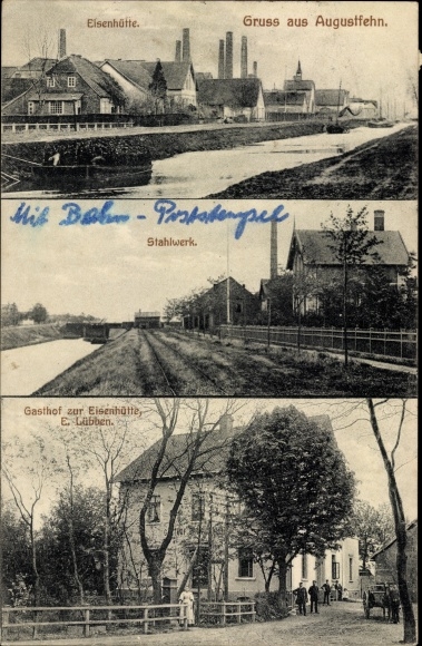 Postcard Augustfehn Apen in Oldenburg Ammerland, ironworks, steelworks, inn for ironworks