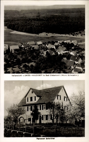 Postcard Unterhaugstett Bad Liebenzell in the Black Forest, Pension Schröter, aerial photograph