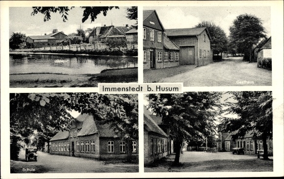 Ansichtkaart Immenstedt Nordfriesland, herberg, school