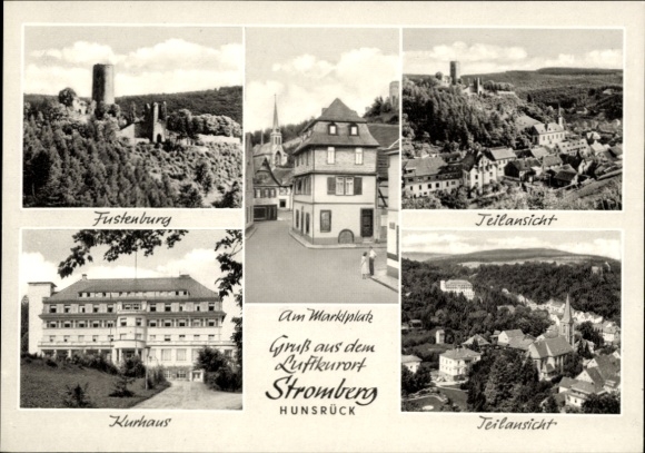 Postcard Stromberg in the Hunsrück, Fustenburg, market, spa house, partial view
