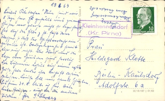 KP Landpoststempel Kleinhennersdorf (Kr. Pirna)