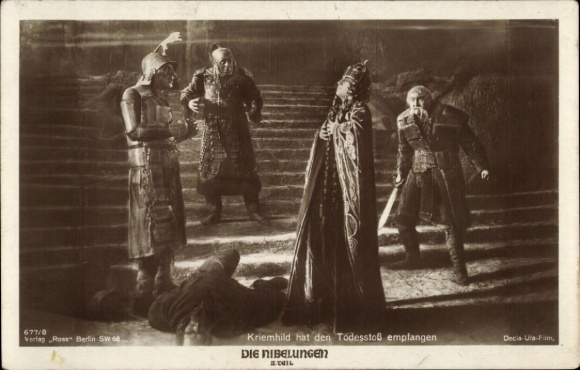 Ak Nibelungen, Filmszene, Kriemhild hat den Todesstoß empfangen, Ross 677/8