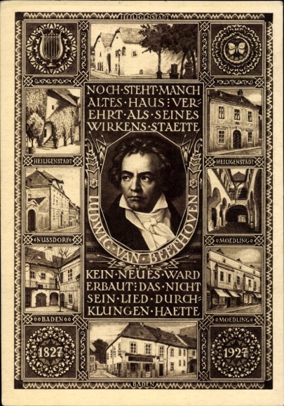 Postal stationery Postcard Mödling in Lower Austria, composer Ludwig van Beethoven, Heiligenstadt