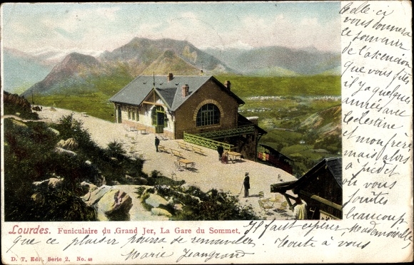 Ak Lourdes Hautes Pyrénées, Funiculaire du Grand Jer, Gare du Sommet