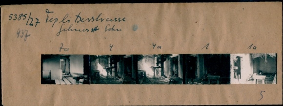 Kontaktabzug Fotos Berlin Wilmersdorf, Teplitzer Str., Zerstörung, 5 Fotos ca. 4x2 cm, Negative inl.