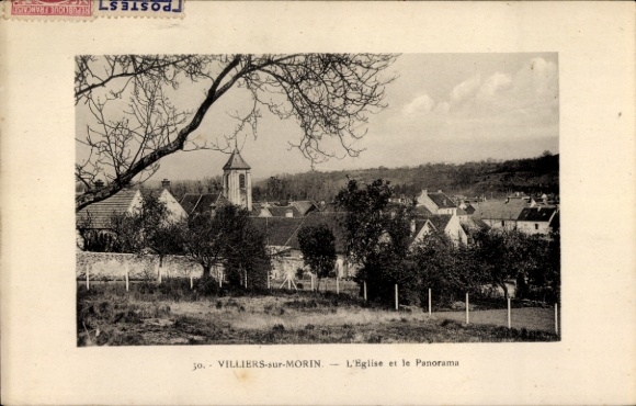 Ak Villiers sur Morin Seine en Marne, L'Eglise en le Panorama