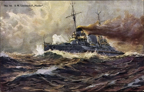Artist PC Hans Bohrdt, German warship SMS Moltke, battleship, Imperial Navy