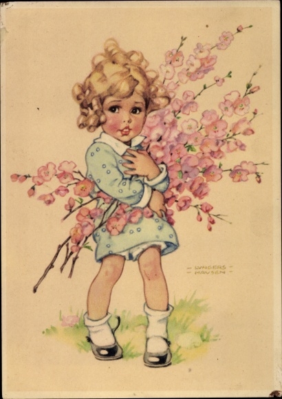 Artist PC Lungershausen, Ilse Wende, blond girl with flower branches