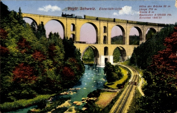 Postcard Jocketa Pöhl in Vogtland, Elstertal Bridge, railway line