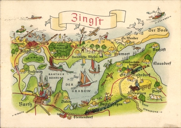 Maps Postcard Seeheilbad Zingst on the Baltic Sea, Grabow See, Pramort, Klausdorf, Barth
