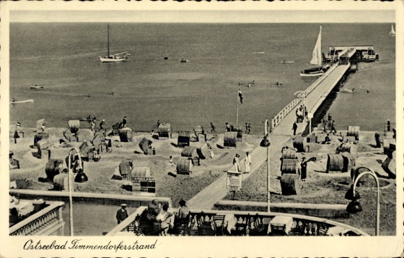 Ak Ostseebad Timmendorfer Strand, Ostseebad Timmendorferstrand, Strandkörbe, Pier, Segelboot