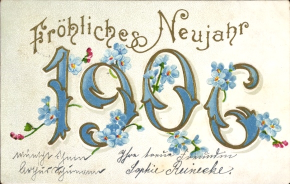 PC Happy New Year, year 1906, forget-me-not