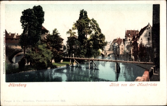 Postcard Nuremberg in Middle Franconia, view from the Maxbrücke