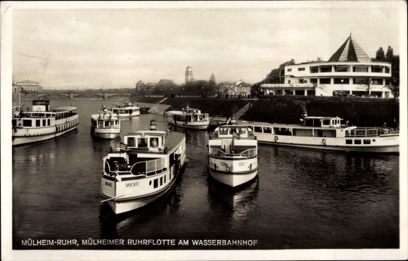 Postcard Mülheim an der Ruhr, Ruhr fleet at the water station
