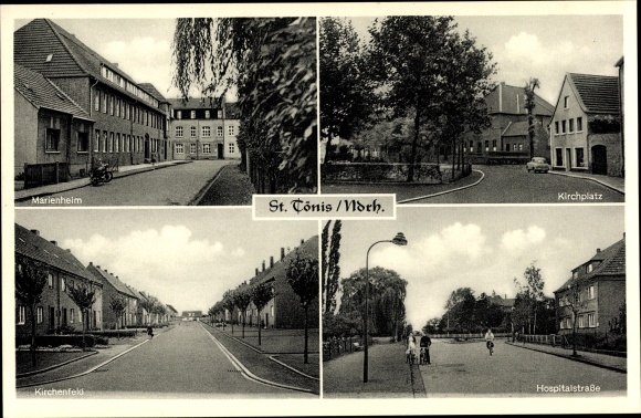 Postcard Sankt Tönis Tönisvorst am Niederrhein, Kirchplatz, Hospitalstraße, Kirchenfeld, Marienheim