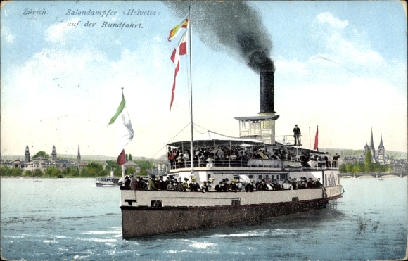 Ak Lake Zurich, salonstoomboot Helvetia op tournee