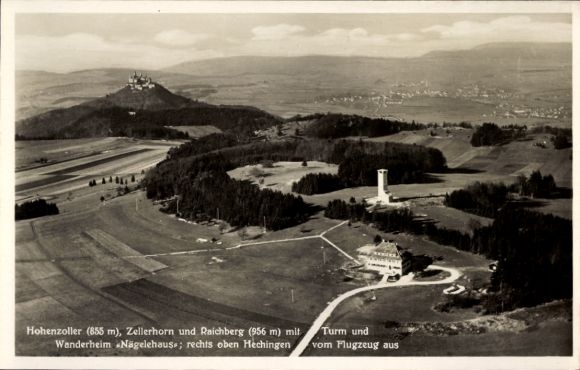 Postcard Hechingen in the Zollernalb district, Hohenzollern, Zellerhorn, Raichberg, Nägelehaus hiking lodge, Lufta