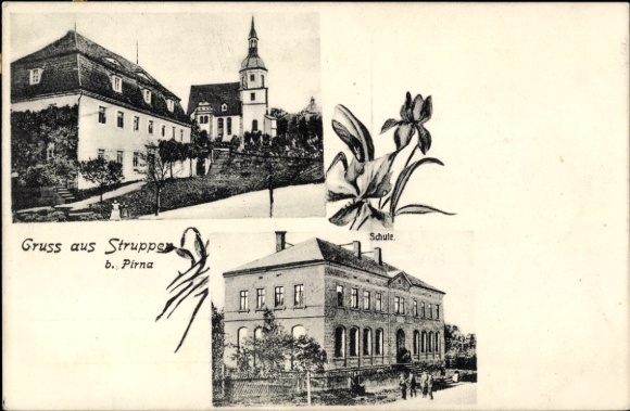 Ak Struppen Saksisch Zwitserland, gedeeltelijk zicht, kerk, school