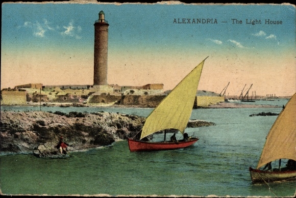 Postcard Alexandria Egypt, The Lighthouse, Sailboats