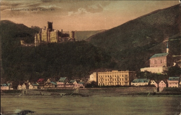 Ak Koblenz am Rhein, Coblence, Burg Stolzenfels, Flusslandschaft, Häuser, 